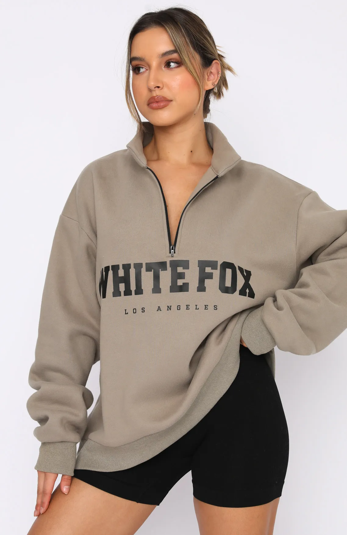 High Standard Zip Front Sweater Mocha sold by White Fox Boutique product image thumbnail 2