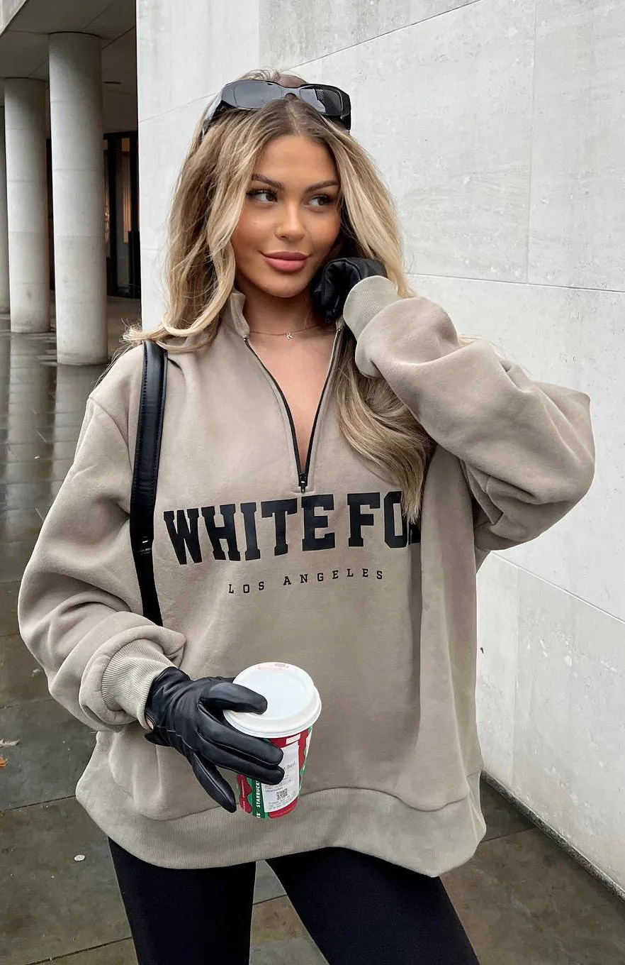 High Standard Zip Front Sweater Mocha sold by White Fox Boutique