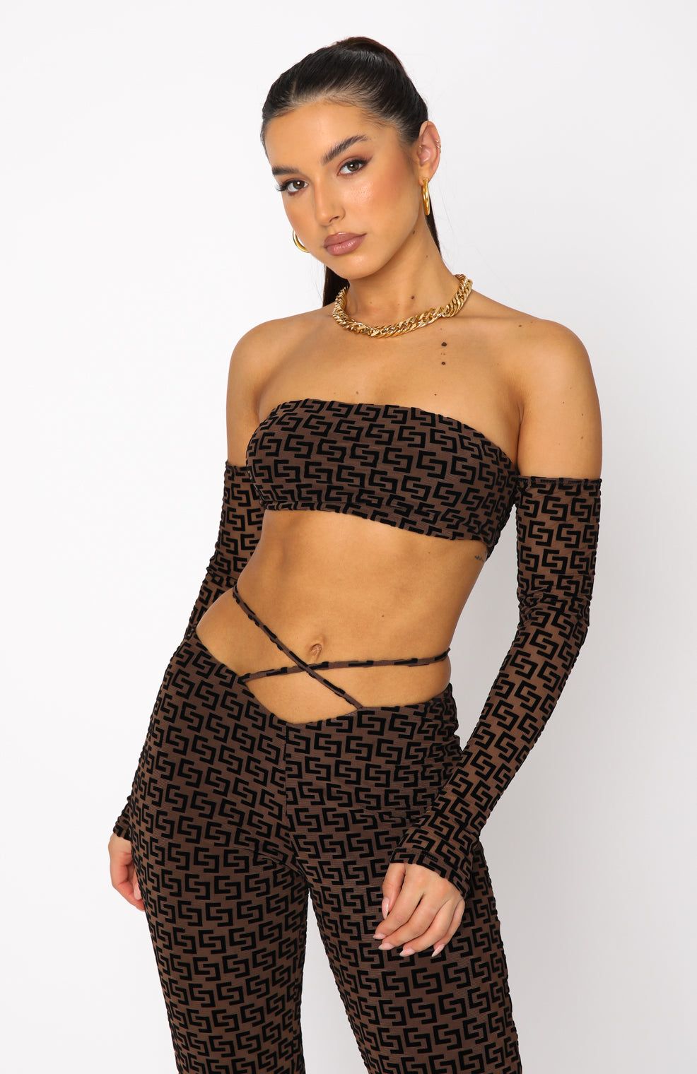 Over You Long Sleeve Crop Chocolate sold by White Fox Boutique product image thumbnail 2