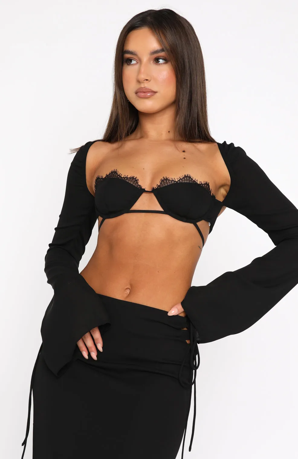 Level Up Long Sleeve Crop Black sold by White Fox Boutique product image thumbnail 2