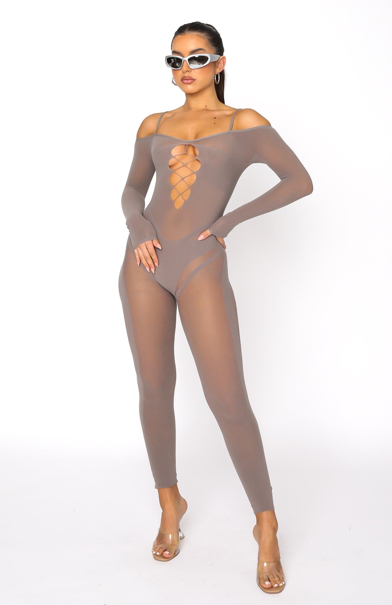 Staying Snatched Long Sleeve Jumpsuit Mushroom sold by White Fox Boutique product image thumbnail 2