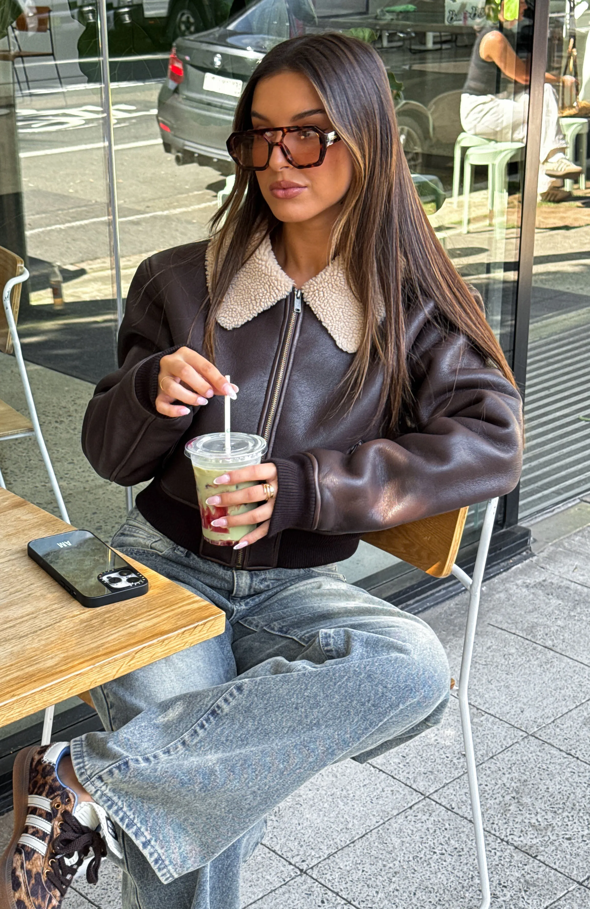 For The People PU Bomber Jacket Chocolate sold by White Fox Boutique