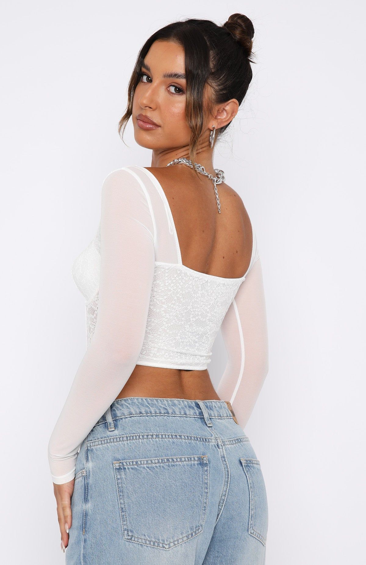 She's Magic Long Sleeve Lace Bustier White sold by White Fox Boutique product image thumbnail 4