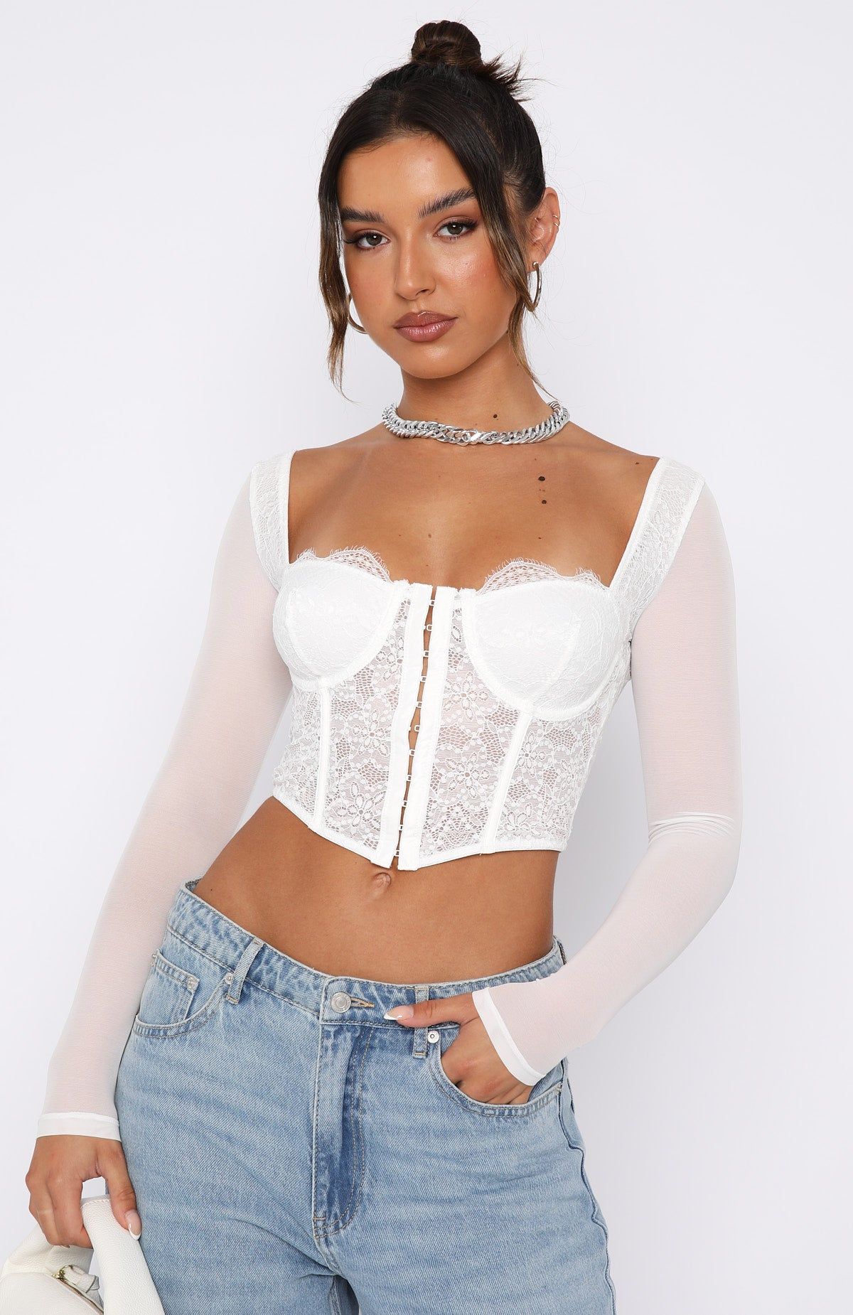 She's Magic Long Sleeve Lace Bustier White sold by White Fox Boutique product image thumbnail 2