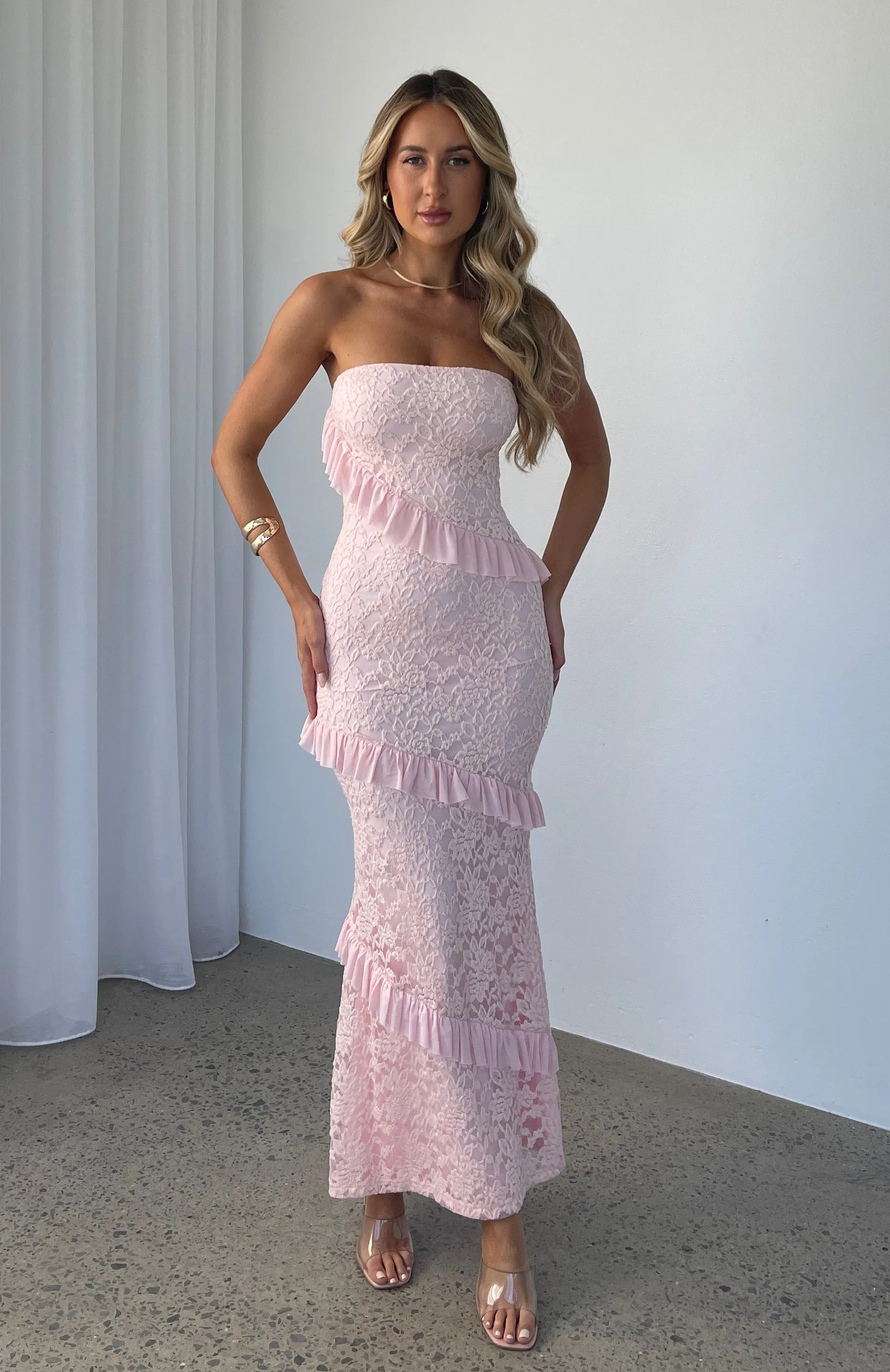 She's A Masterpiece Lace Maxi Dress Pink sold by White Fox Boutique