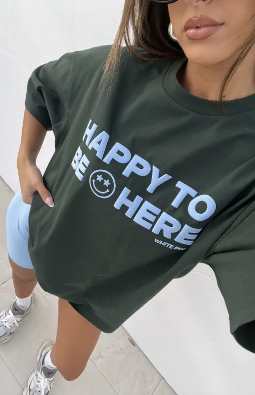 Happy To Be Here Oversized Tee Forest Green sold by White Fox Boutique