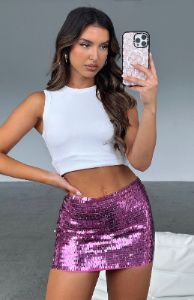 Show Off A Little Sequin Mini Skirt Pink sold by White Fox Boutique