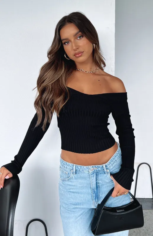 Feeling Risky Long Sleeve Knit Top Black sold by White Fox Boutique