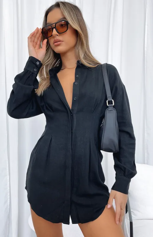 Feels Like A Holiday Long Sleeve Shirt Dress Black | Parallel