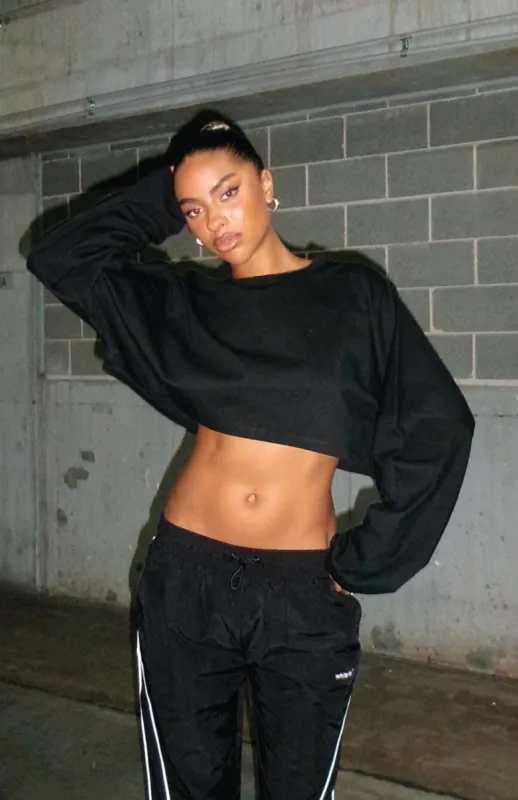 Don't Bother Me Long Sleeve Crop Black made by White Fox Boutique