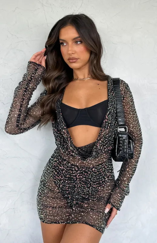 City Dreaming Long Sleeve Mini Dress Black sold by White Fox Boutique