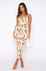 Sparkling Eyes Midi Dress Lemon Rose sold by White Fox Boutique