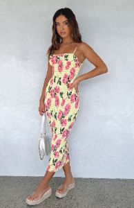 Sparkling Eyes Midi Dress Lemon Rose sold by White Fox Boutique