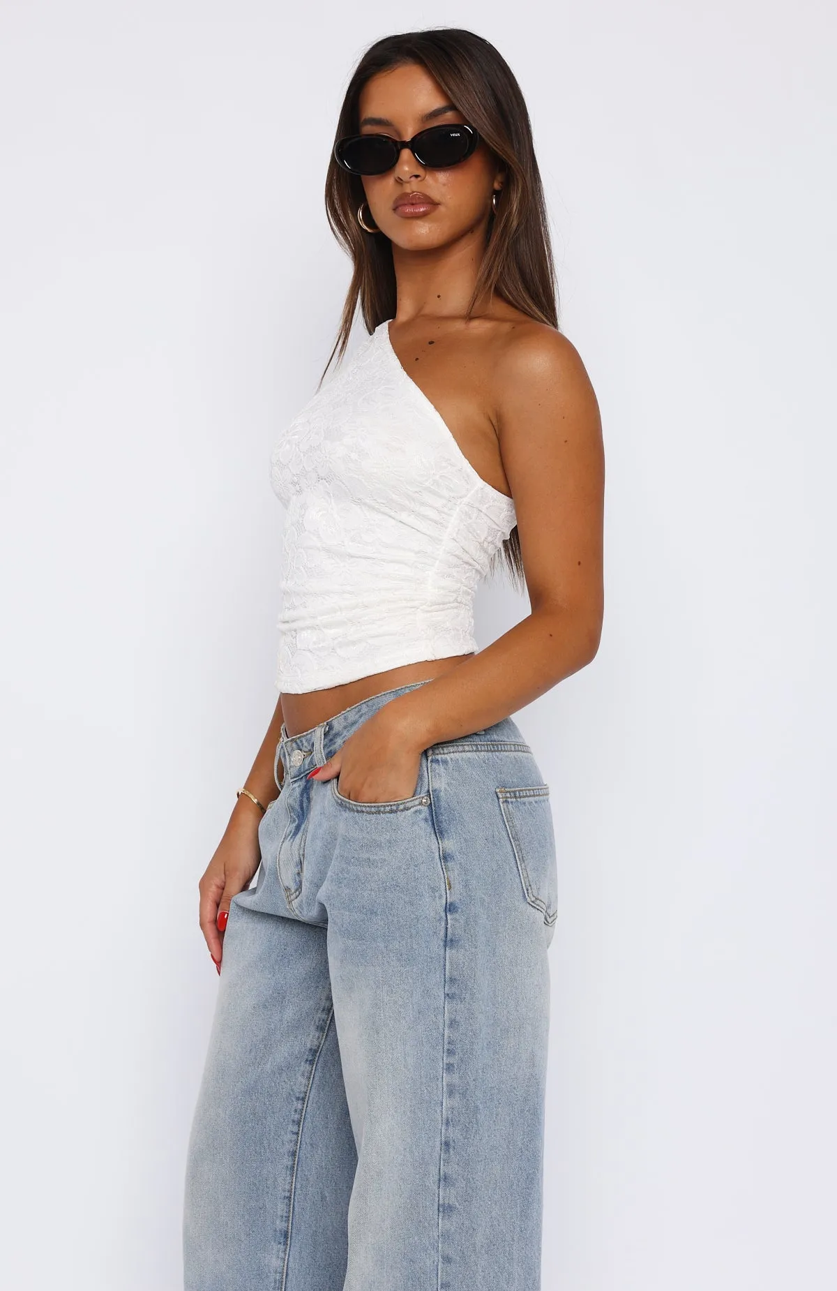 Silent Hours Lace One Shoulder Top White sold by White Fox Boutique product image thumbnail 3