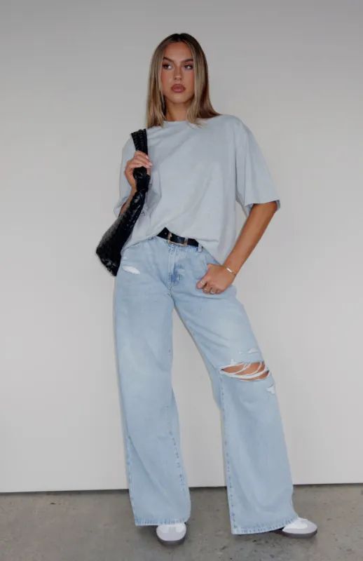 Harley Mid Rise Wide Leg Jeans Light Blue Wash sold by White Fox Boutique