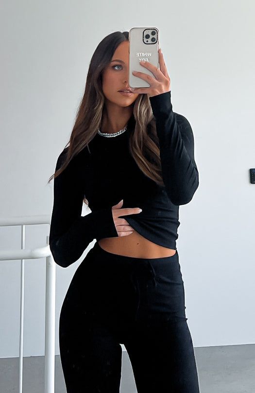 Counting Down Long Sleeve Ribbed Top Black sold by White Fox Boutique product image thumbnail 5