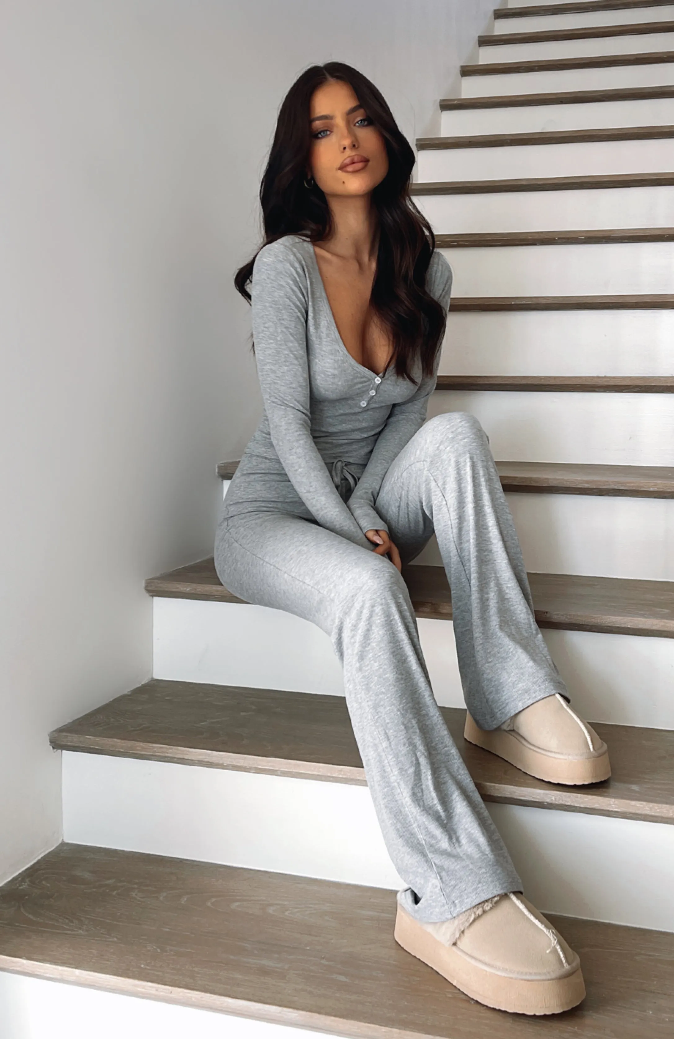 Don't Wake Me Up Pyjama Set Grey Marle sold by White Fox Boutique product image thumbnail 5