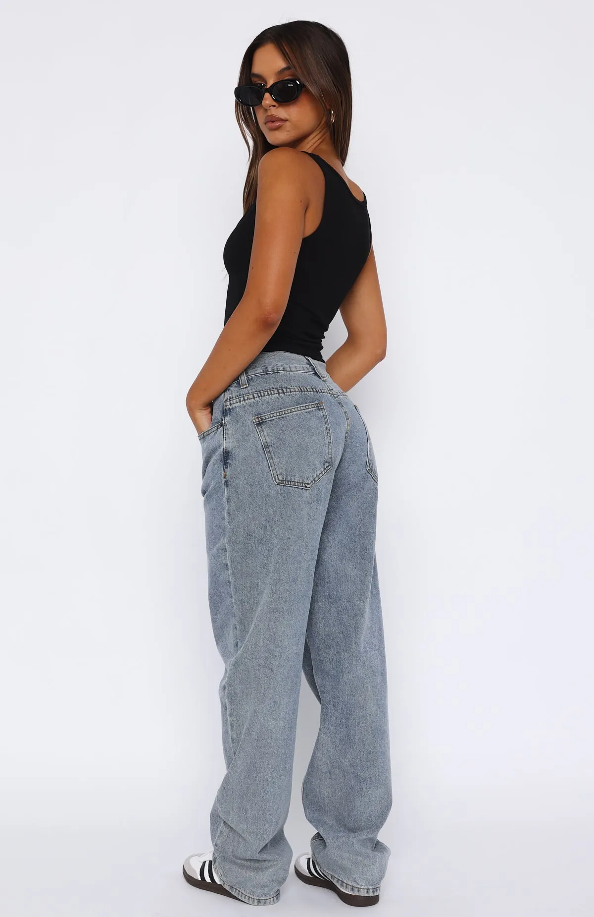Fashion Society Mid Rise Straight Leg Jeans Blue Wash sold by White Fox Boutique product image thumbnail 4