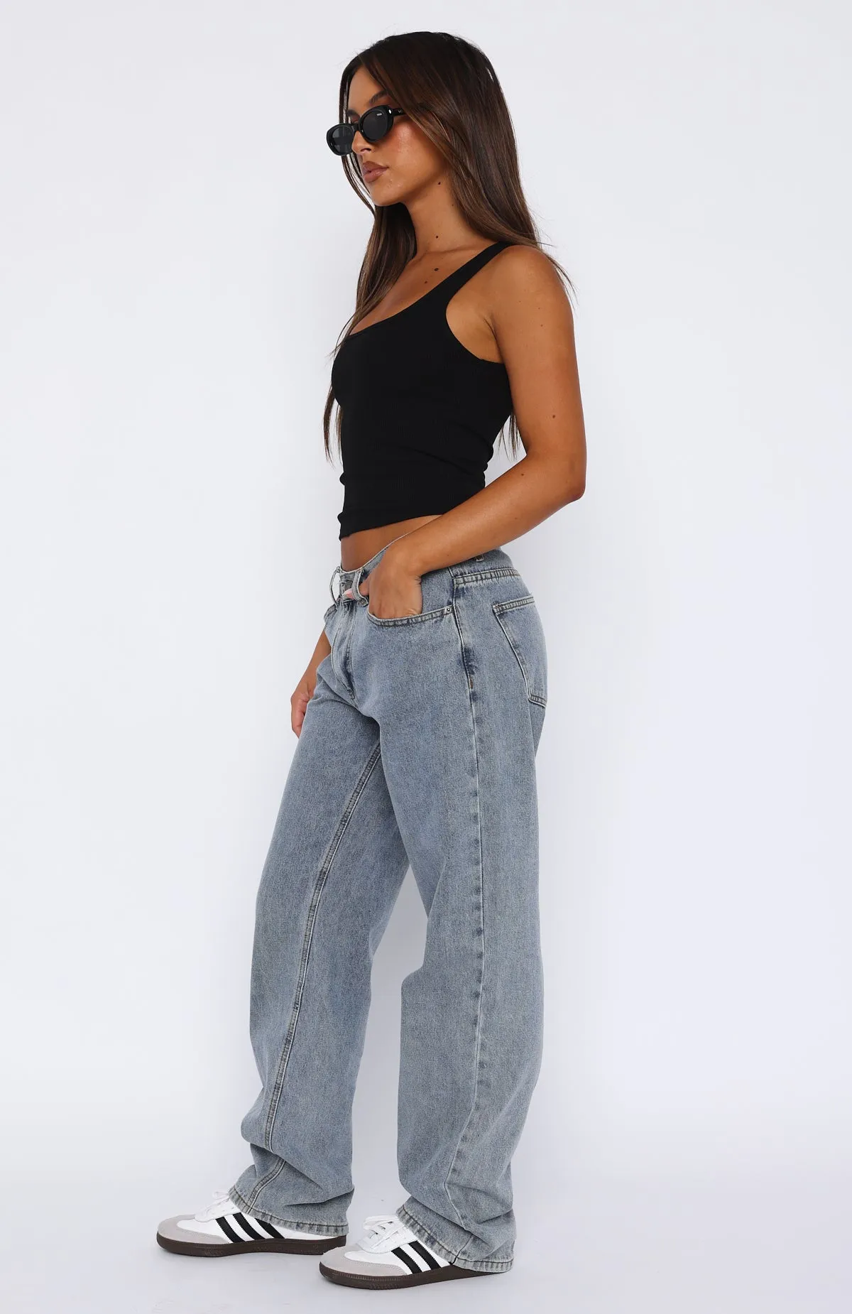 Fashion Society Mid Rise Straight Leg Jeans Blue Wash sold by White Fox Boutique product image thumbnail 3