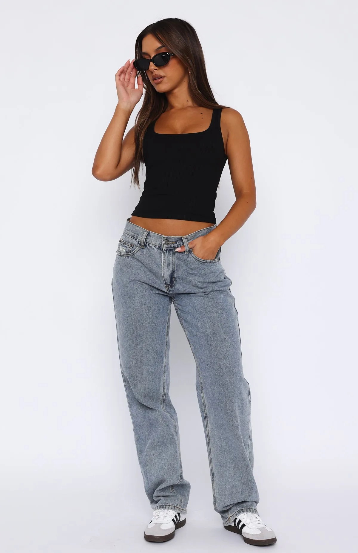 Fashion Society Mid Rise Straight Leg Jeans Blue Wash sold by White Fox Boutique product image thumbnail 2