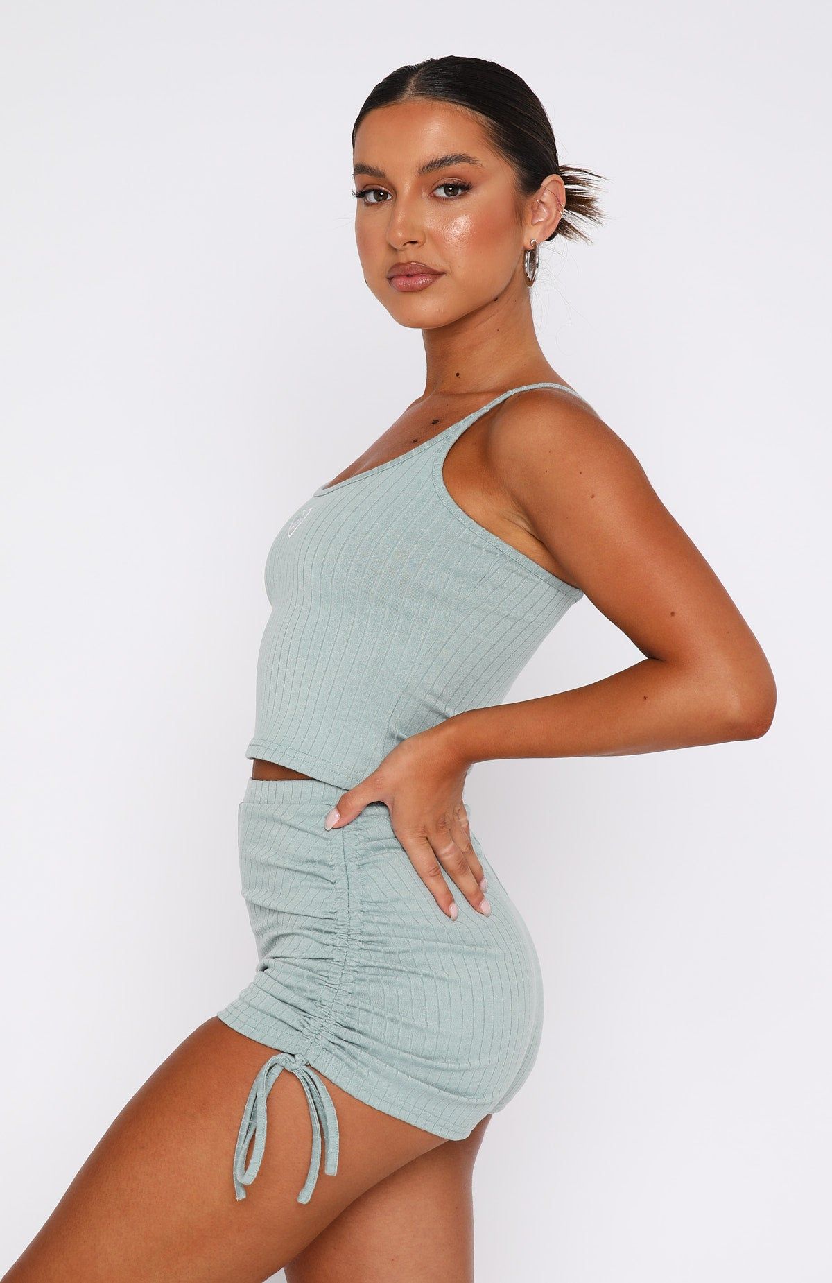 Caught My Eye Ribbed Pyjama Set Sage sold by White Fox Boutique product image thumbnail 3