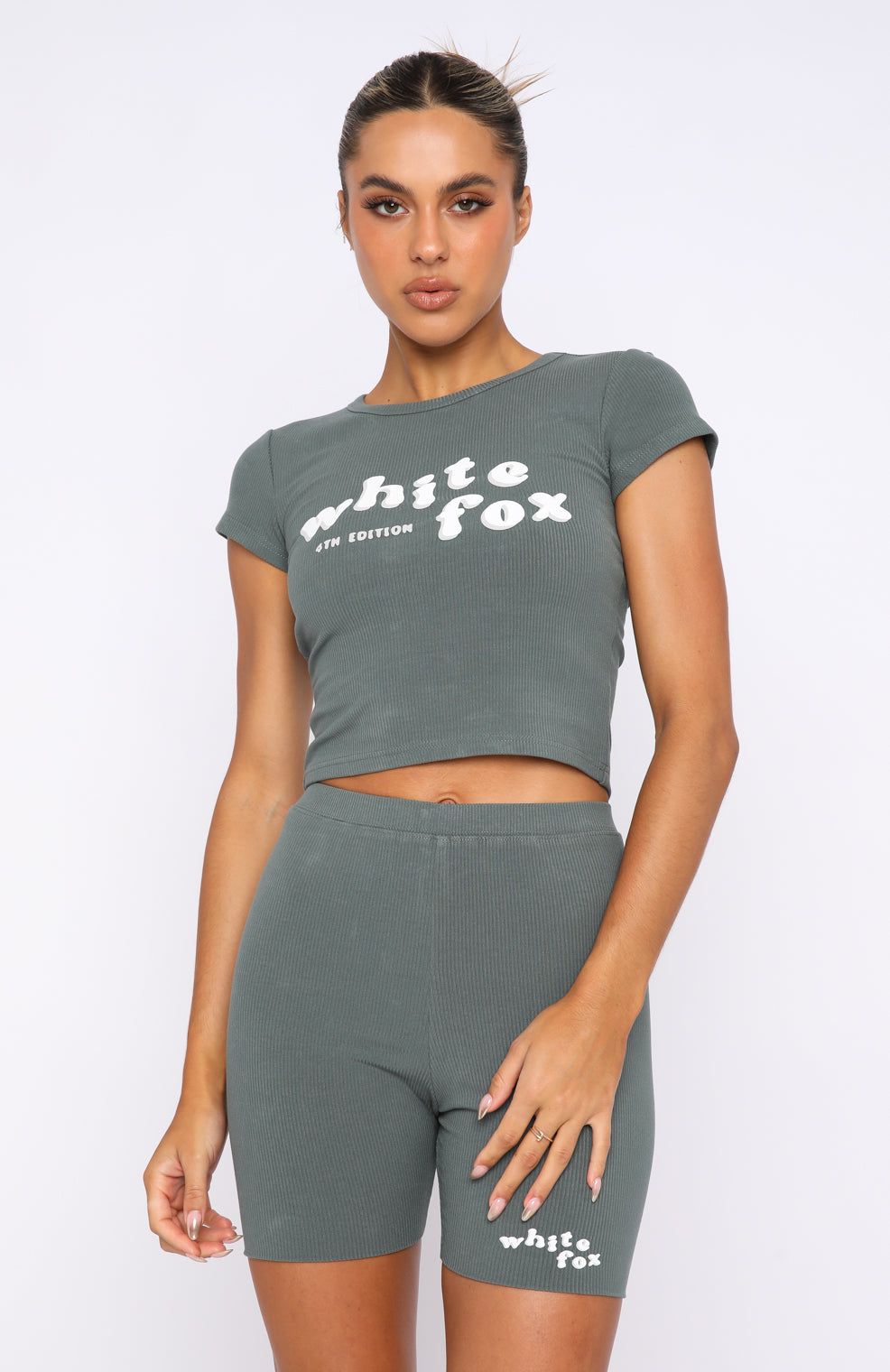 4th Edition Ribbed Baby Tee Petrol sold by White Fox Boutique product image thumbnail 2