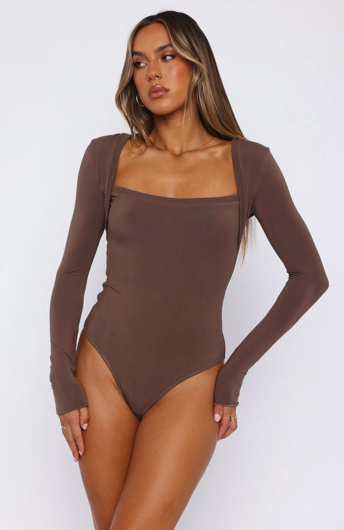 Straight Up Long Sleeve Bodysuit Mocha sold by White Fox Boutique product image thumbnail 2