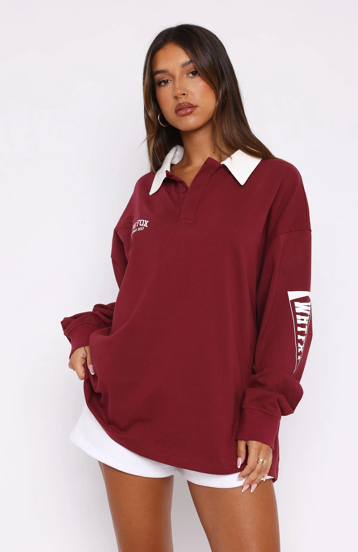 On Your Team Long Sleeve Oversized Tee Maroon sold by White Fox Boutique product image thumbnail 2