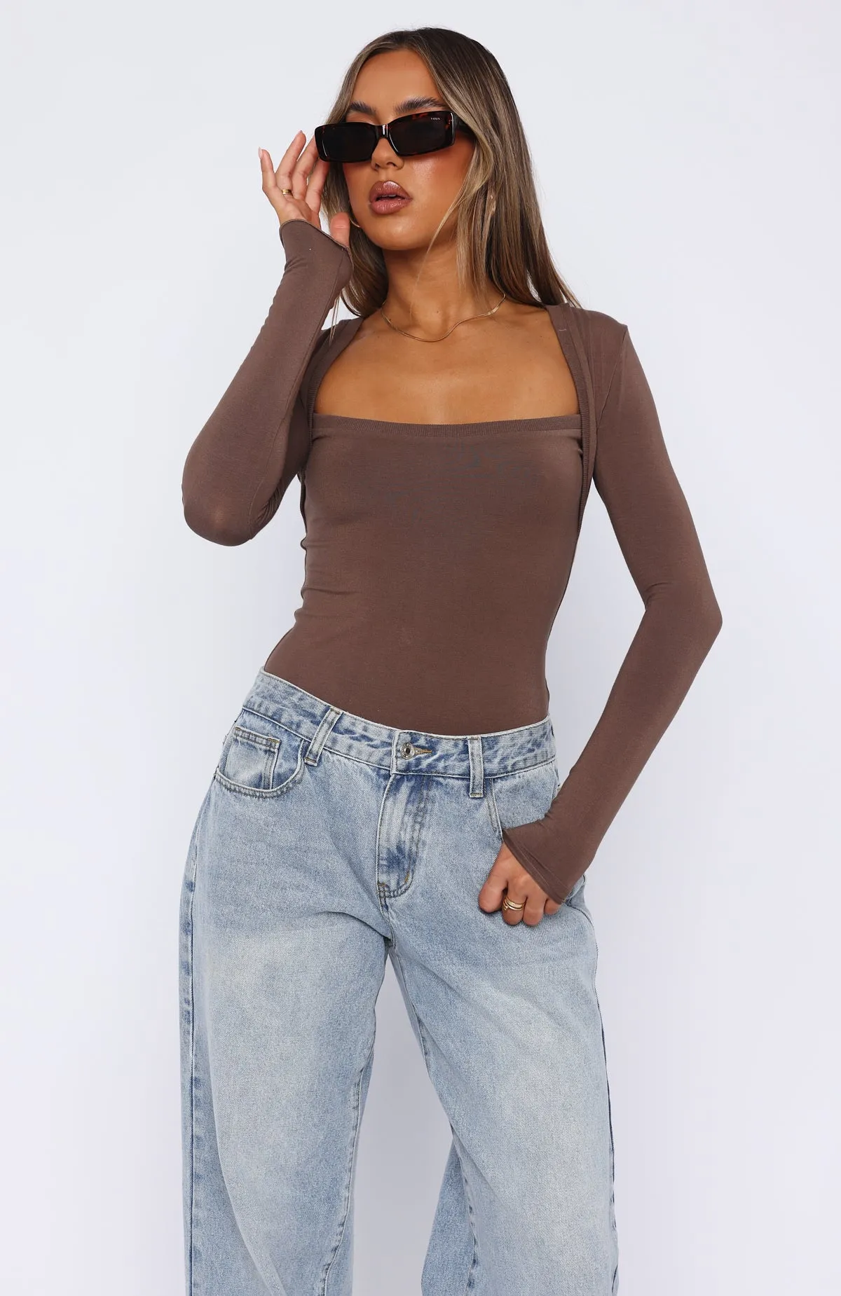 Straight Up Long Sleeve Bodysuit Mocha sold by White Fox Boutique product image thumbnail 4
