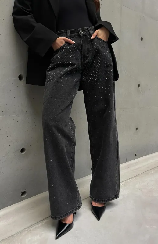 Luna Low Rise Wide Leg Jeans Washed Black sold by White Fox Boutique