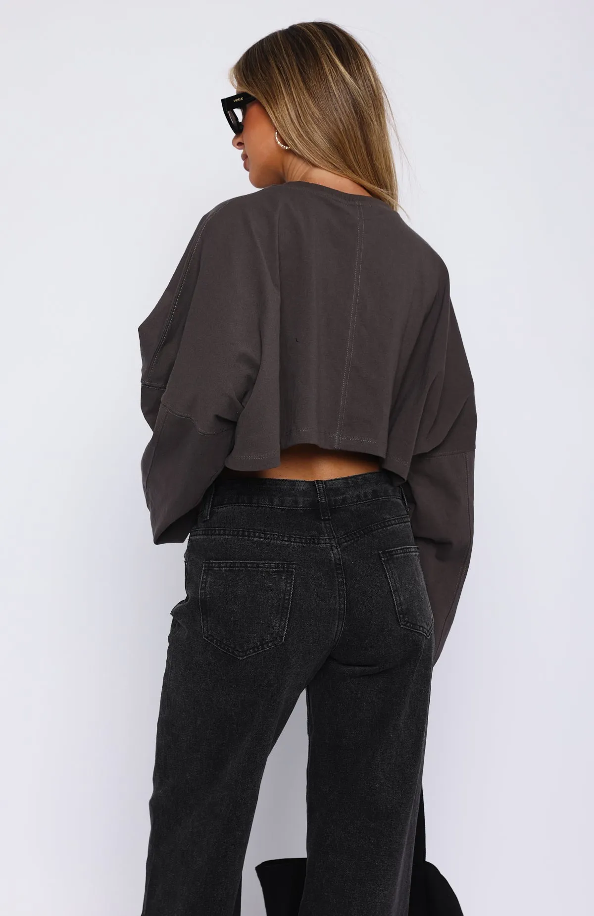 Don't Bother Me Long Sleeve Crop Charcoal sold by White Fox Boutique product image thumbnail 4
