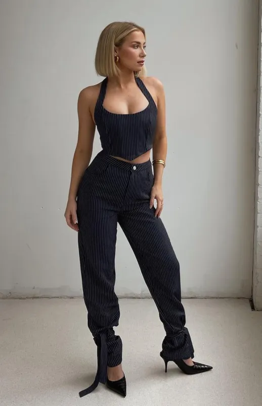 Run To Me Pants Navy Pinstripe made by White Fox Boutique