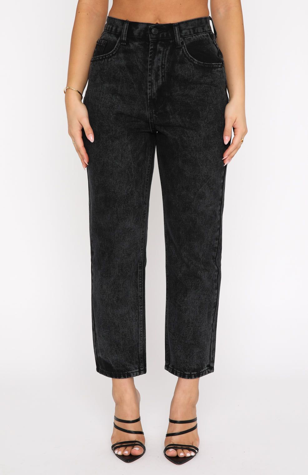 Drive Me Crazy High Rise Slim Leg Cropped Jeans Vintage Black sold by White Fox Boutique product image thumbnail 2