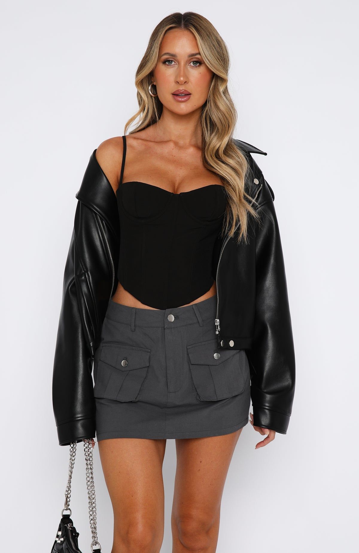 Let's Meet Tonight Cargo Mini Skirt Charcoal sold by White Fox Boutique product image thumbnail 2