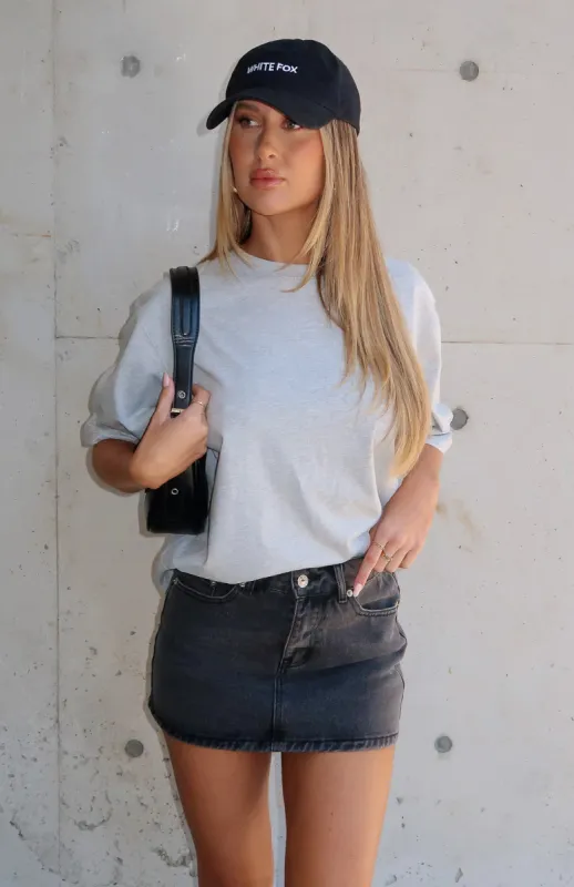 Press Reset Denim Mini Skirt Washed Black sold by White Fox Boutique