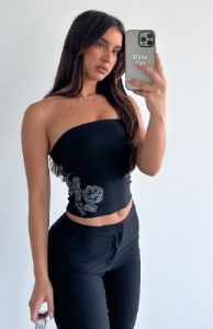 At The Club Strapless Top Black sold by White Fox Boutique