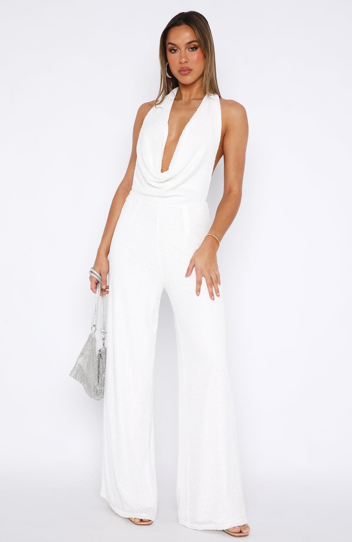 Penthouse View Sequin Jumpsuit White sold by White Fox Boutique product image thumbnail 2