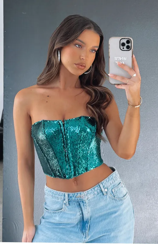 Guest List Sequin Bustier Emerald Green sold by White Fox Boutique
