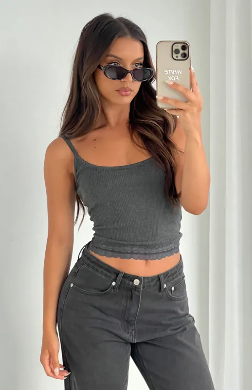 Make It A Date Ribbed Top Charcoal sold by White Fox Boutique