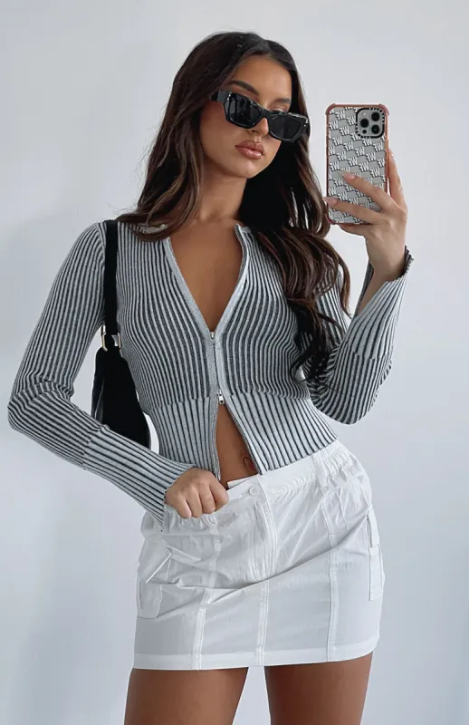 Moonlight Kiss Long Sleeve Top Charcoal sold by White Fox Boutique