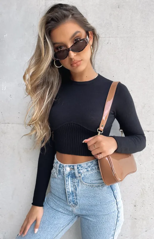 Take Me Higher Long Sleeve Crop Black sold by White Fox Boutique