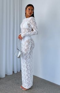 Vintage Love Long Sleeve Lace Maxi Dress White sold by White Fox Boutique