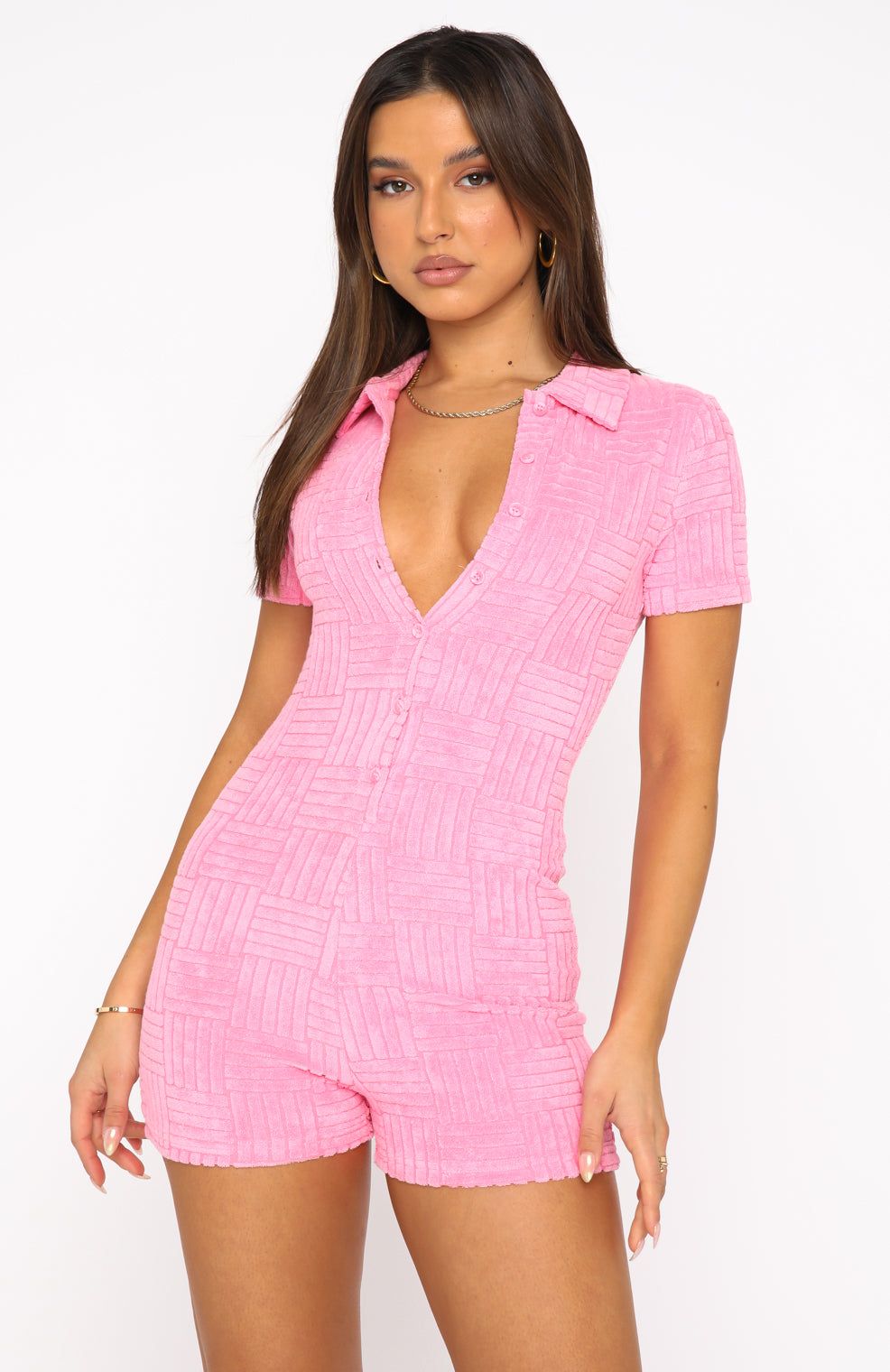 Walk My Way Terry Playsuit Pink Stripe sold by White Fox Boutique product image thumbnail 2