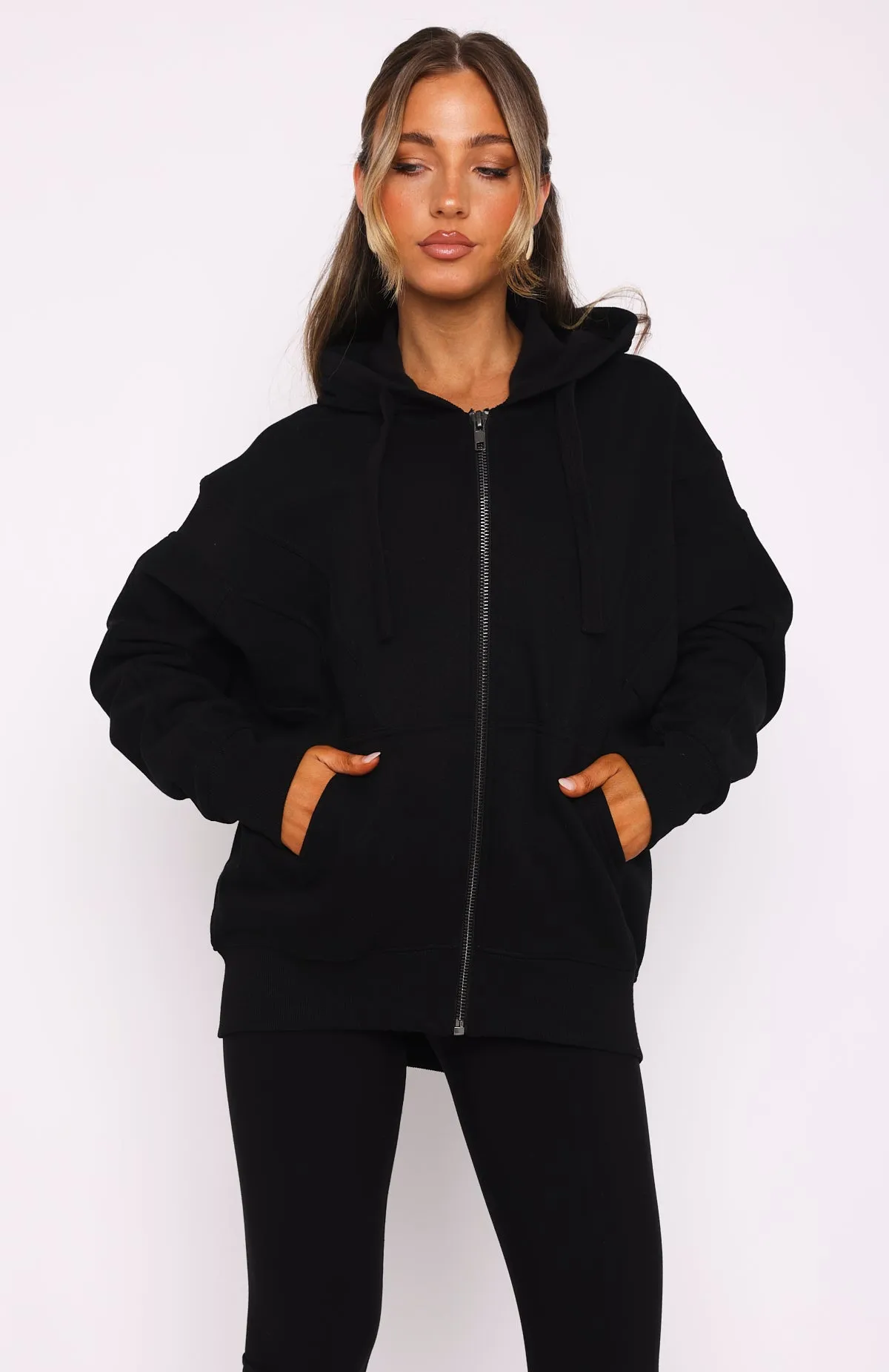 Everything You Want Zip Front Hoodie Black sold by White Fox Boutique product image thumbnail 5