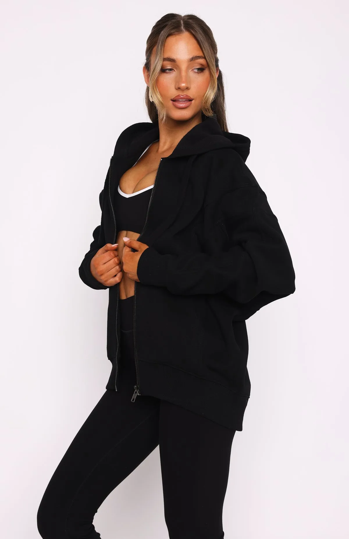 Everything You Want Zip Front Hoodie Black sold by White Fox Boutique product image thumbnail 3