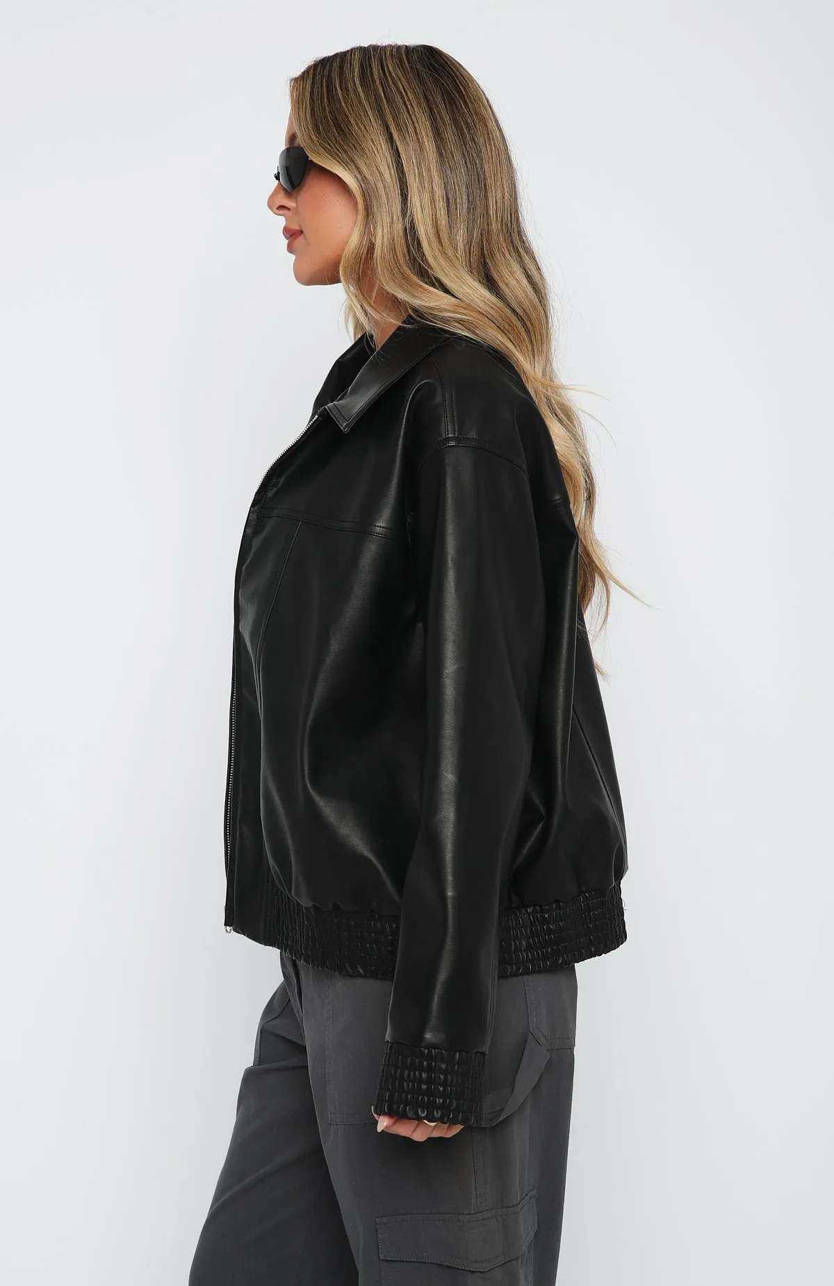 Make Things Right PU Bomber Jacket Black sold by White Fox Boutique product image thumbnail 3