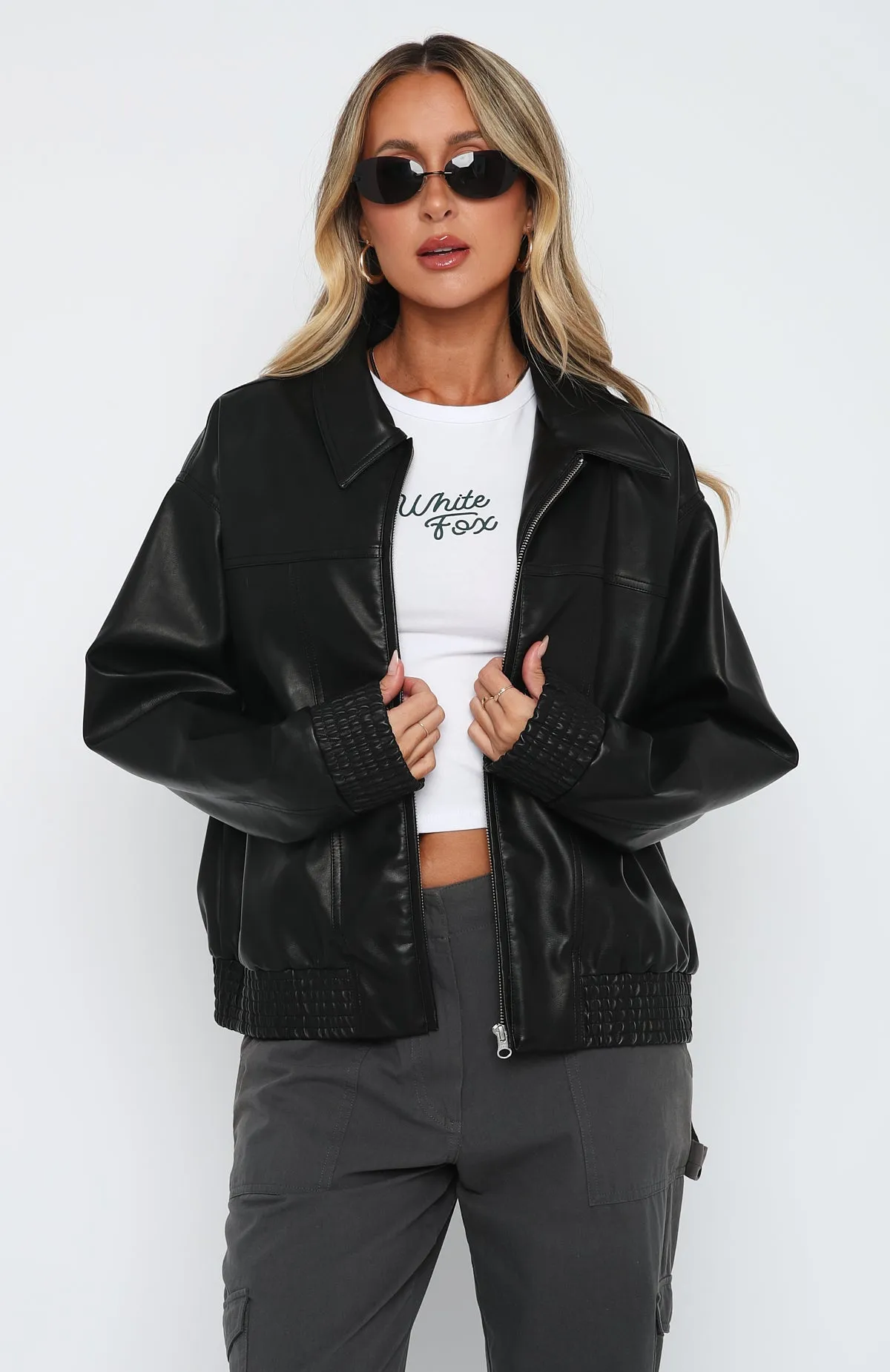 Make Things Right PU Bomber Jacket Black sold by White Fox Boutique product image thumbnail 5