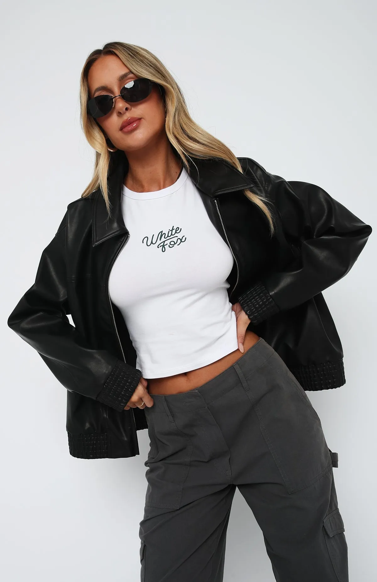 Make Things Right PU Bomber Jacket Black sold by White Fox Boutique product image thumbnail 2