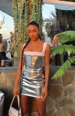 Night Fever Mini Skirt Silver sold by White Fox Boutique