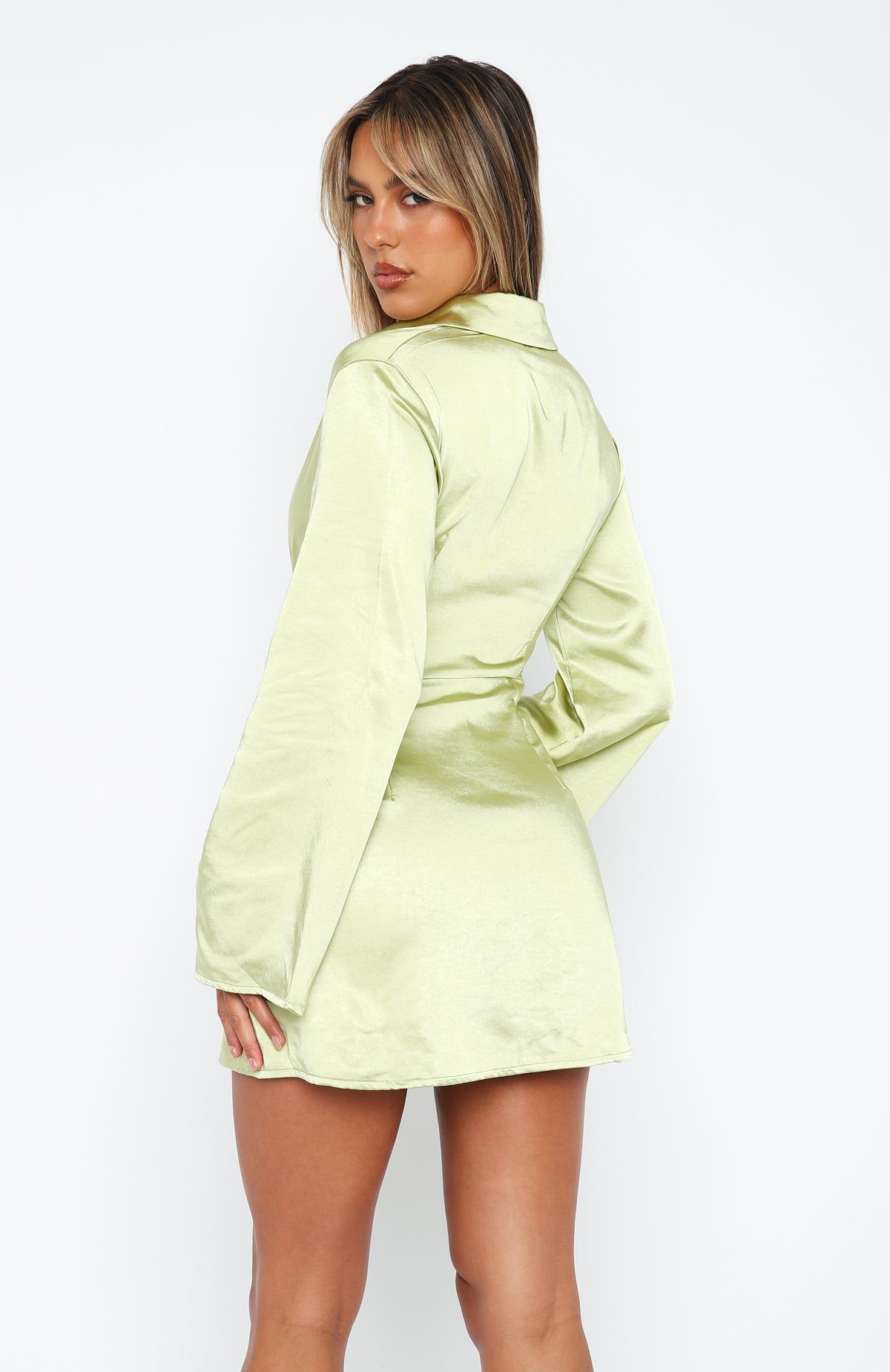 Night Out Long Sleeve Mini Dress Matcha sold by White Fox Boutique product image thumbnail 4